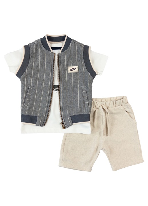 Compleu Urban Gentleman, Vesta cu Fermoar, Gri/Crem 11428