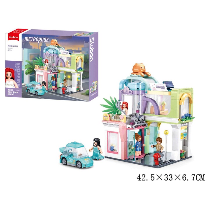 Set constructie Sluban Metropolis hotel urban cu masina 428 piese multicolor 42.5x33x6.7cm