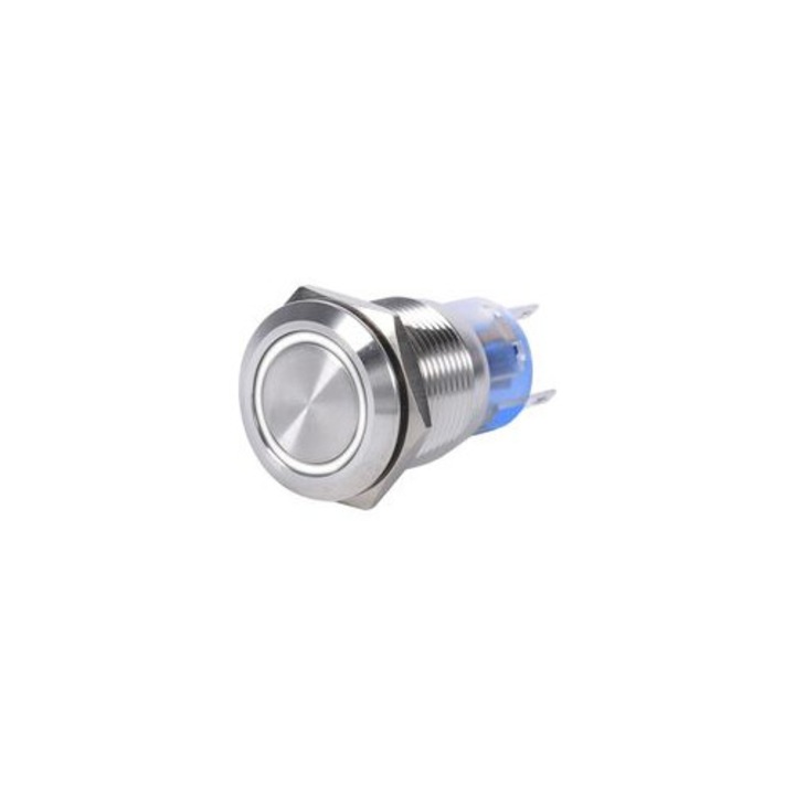 Vízálló LED nyomógombos kapcsoló, rozsdamentes acél, 19mm, 12-24V, önzáró, többszínű