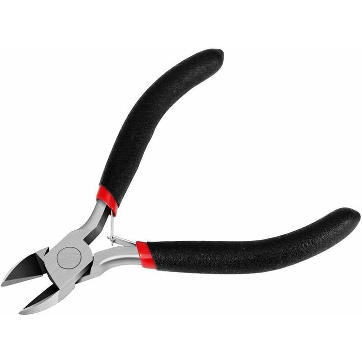 Mini vágófogó, 12cm, szénacél, csúszásmentes markolat, fekete