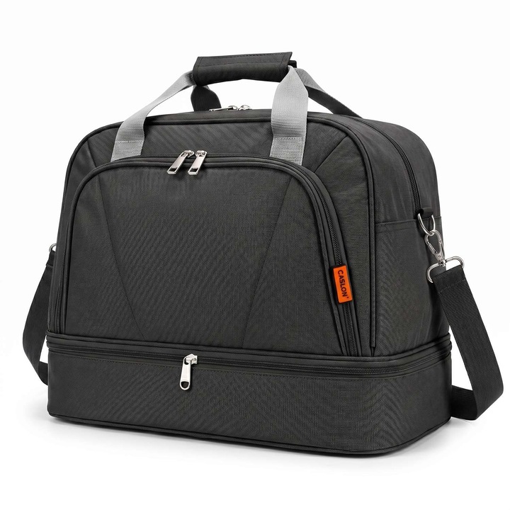 Geanta de voiaj extensibila, Compatibila Ryanair 40x25x20cm si Wizz air 40x30x20cm, Bagaj de mana pentru calatorie avion, Atasabila la valiza, Impermeabila, Capacitate 24 L, Negru intens, CASLON ®