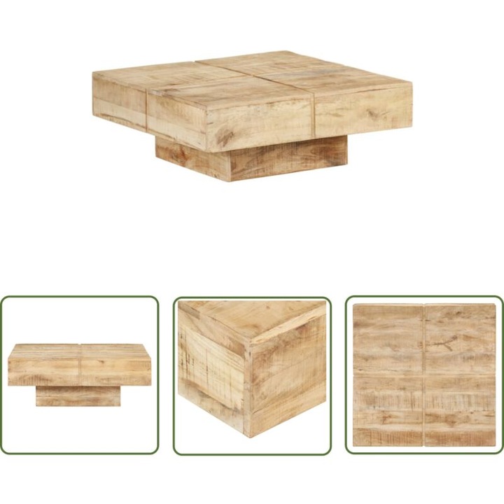 Маса за кафе от масивно мангово дърво 80x80x28 см, натурална