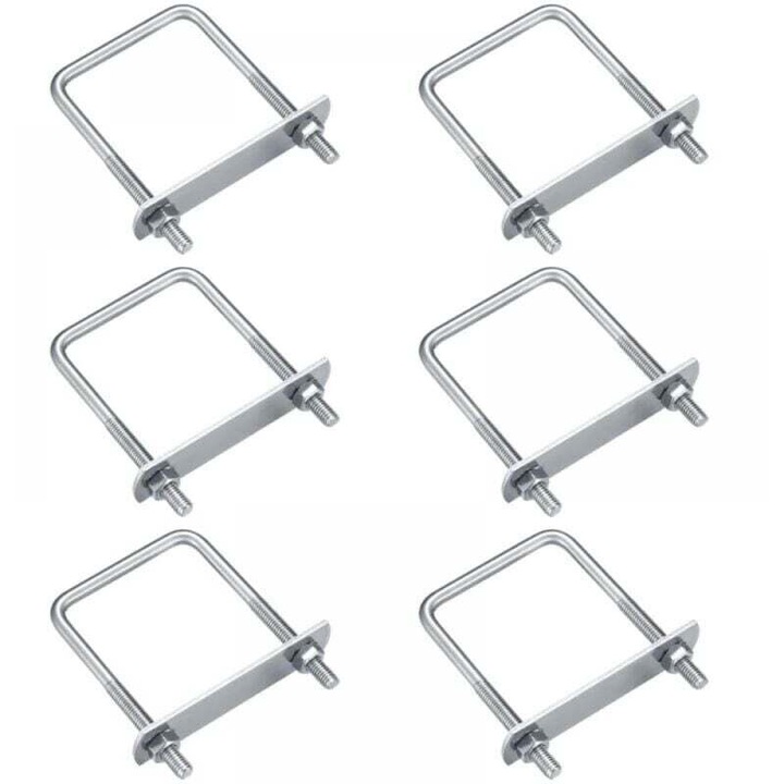 Set 6 bride U M6, otel inoxidabil, 70x35mm, cu piulite si saibe