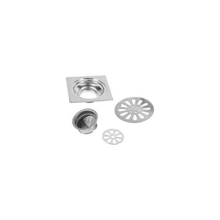 Sifon podea inox, filtru anti-miros, 10x10x3.4cm, argintiu