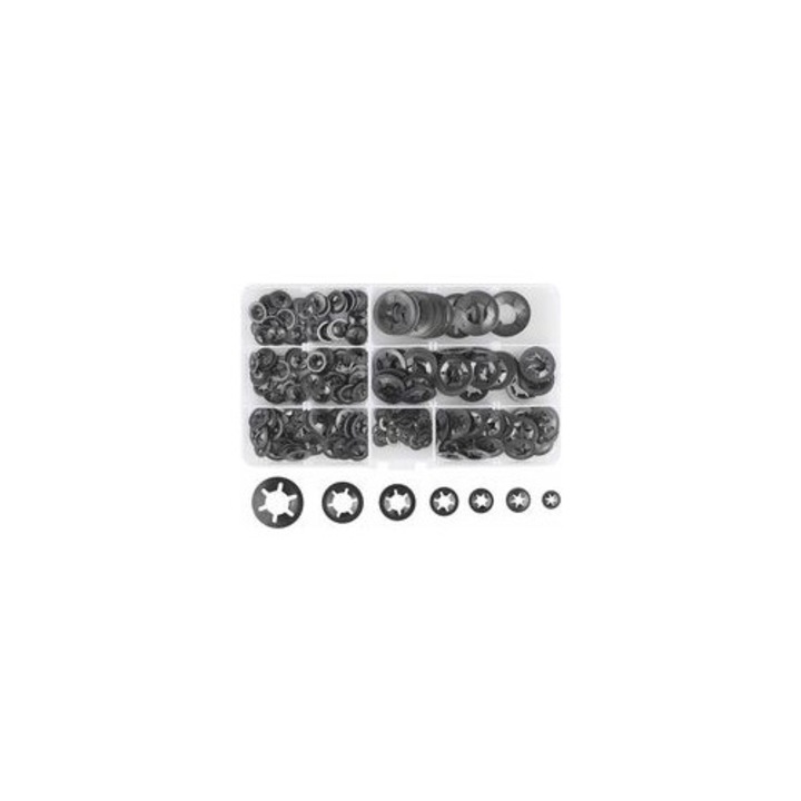 Set 280 saibe blocare mangan, 7 dimensiuni, negru, 9.5x17x2.2cm, cutie plastic