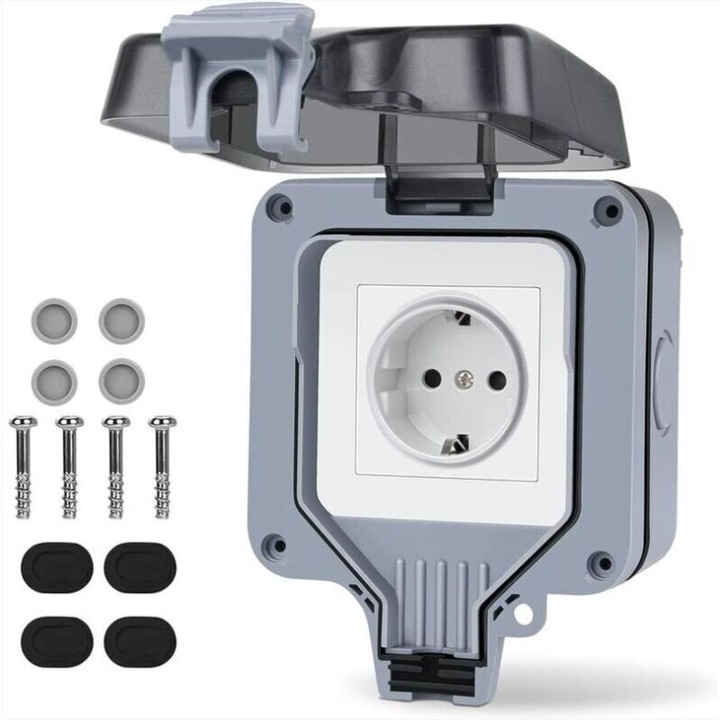 Priza exterioara IP66, rezistenta la apa si praf, ABS, 150x80x50mm, 16A, 220-240V