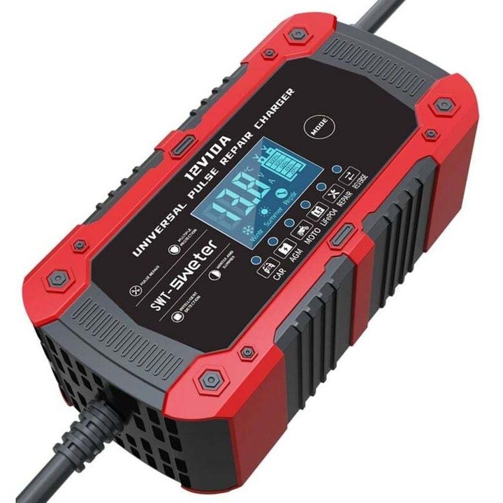 Autós töltő 10A 12V intelligens LCD kijelzővel