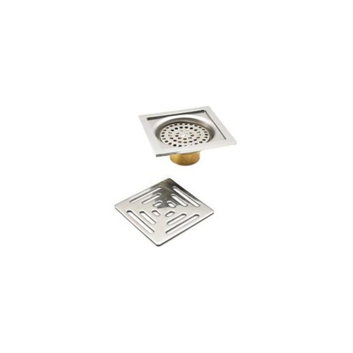 Grila podea patrata, inox si alama, 100x100x60mm, filtru detasabil, protectie miros