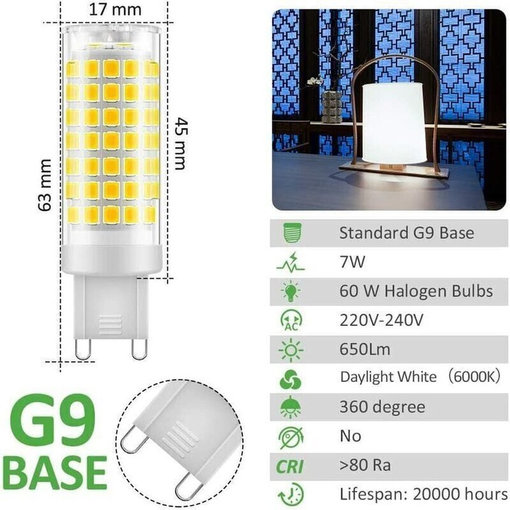 LED Izzó G9 7W 6000K hideg fehér 220-240V 43x60mm