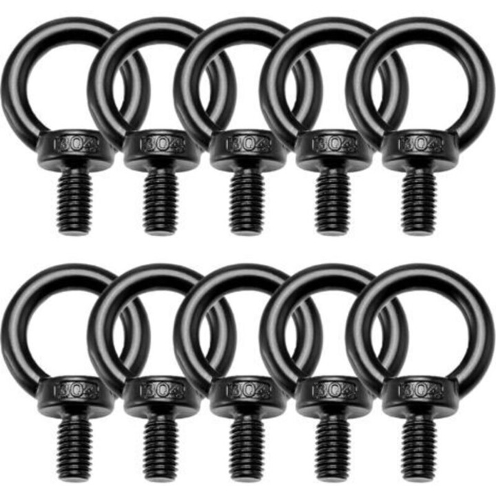 Set 10 suruburi cu ochi M6 inoxidabil negru 304, 10 buc