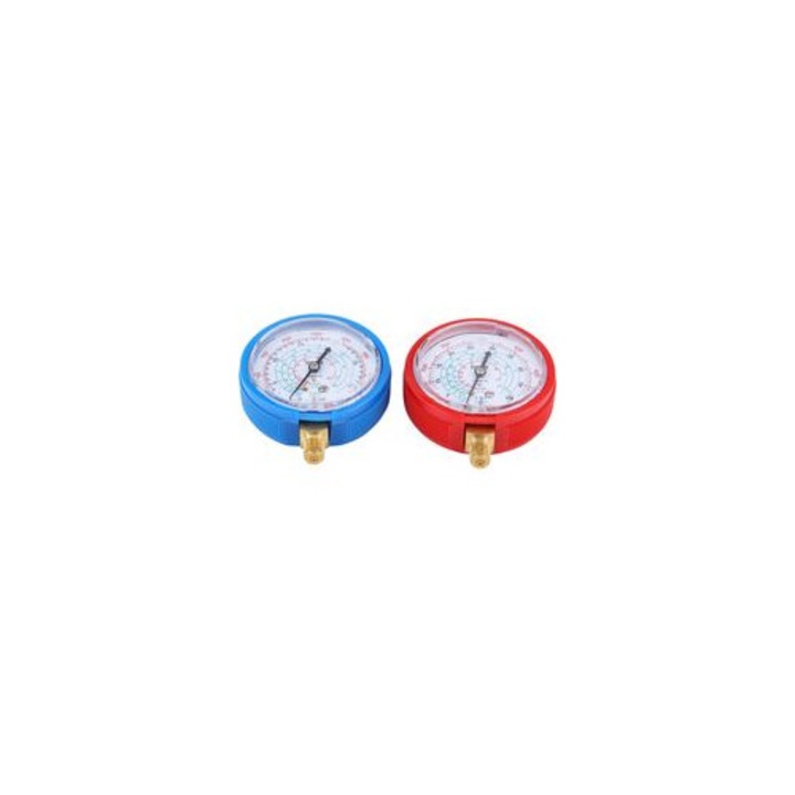 Autó klímaberendezés nyomásmérő készlet, kék-piros, 77x34mm, sárgaréz