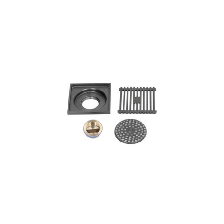 Grila scurgere pardoseala patrata inox 304, capac, filtru par, gri, 10.4x10.4x2.6cm