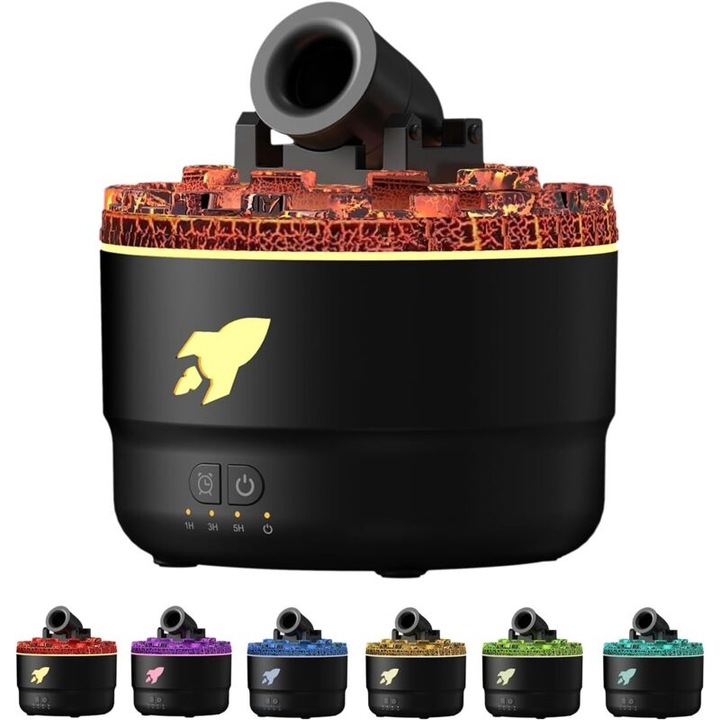 Umidificator de aer, design fum, efect magma, multicolor, 200ml, 1/3/5h timer