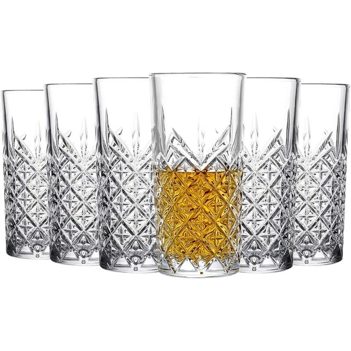 6 db Highball pohár készlet, 380ml, edzett üveg, gravírozott, átlátszó