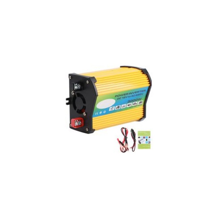 Invertor auto 300W, dual USB, unda sinus modificata, alb, 12V-220V