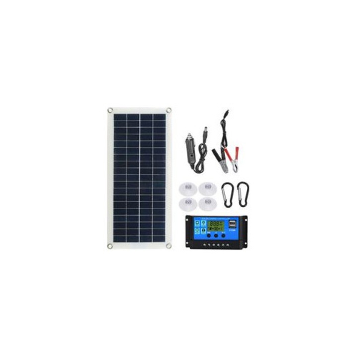 Rugalmas napelem készlet 20W, szabályzó 300W, dupla USB, 43x20cm, vízálló