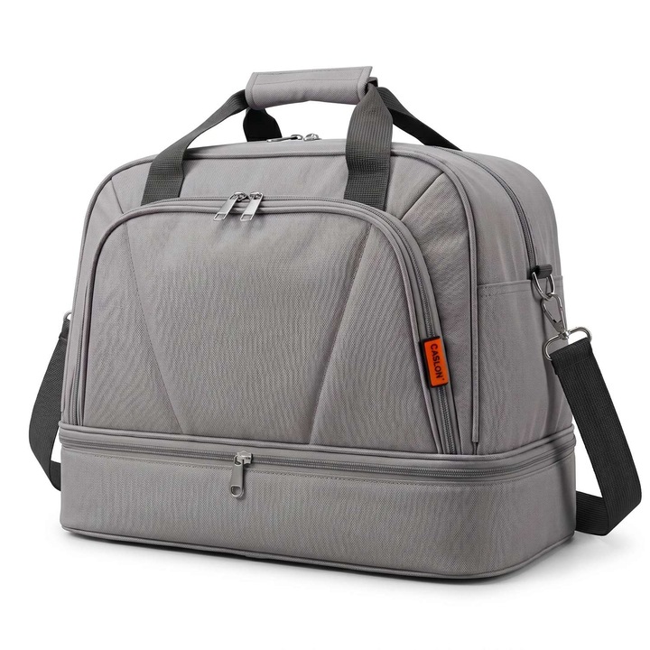 Geanta de voiaj extensibila, Compatibila Ryanair 40x25x20cm si Wizz air 40x30x20cm, Bagaj de mana pentru calatorie avion, Atasabila la valiza, Impermeabila, Capacitate 24 L, Gri cenusiu, CASLON ®