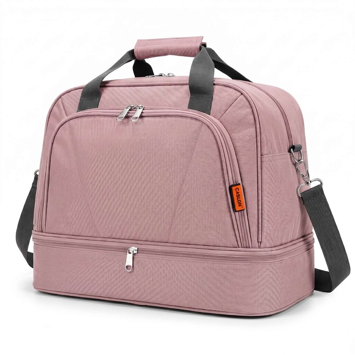 Geanta de voiaj extensibila, Compatibila Ryanair 40x25x20cm si Wizz air 40x30x20cm, Bagaj de mana pentru calatorie avion, Atasabila la valiza, Impermeabila, Capacitate 24 L, Roz pudrat, CASLON ®