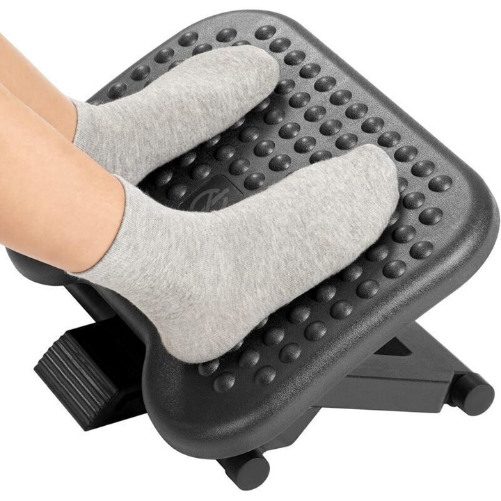 Suport ergonomic pentru picioare, ajustabil pe inaltime si inclinatie, negru, 46x36cm