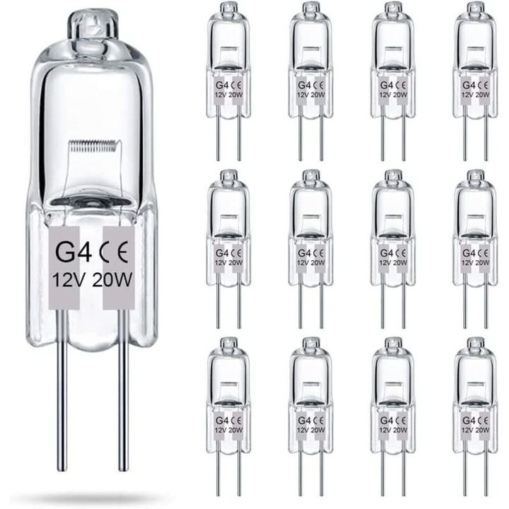 12 db G4 20W 12V halogén izzó készlet, meleg fehér, 8x30mm, dimmelhető