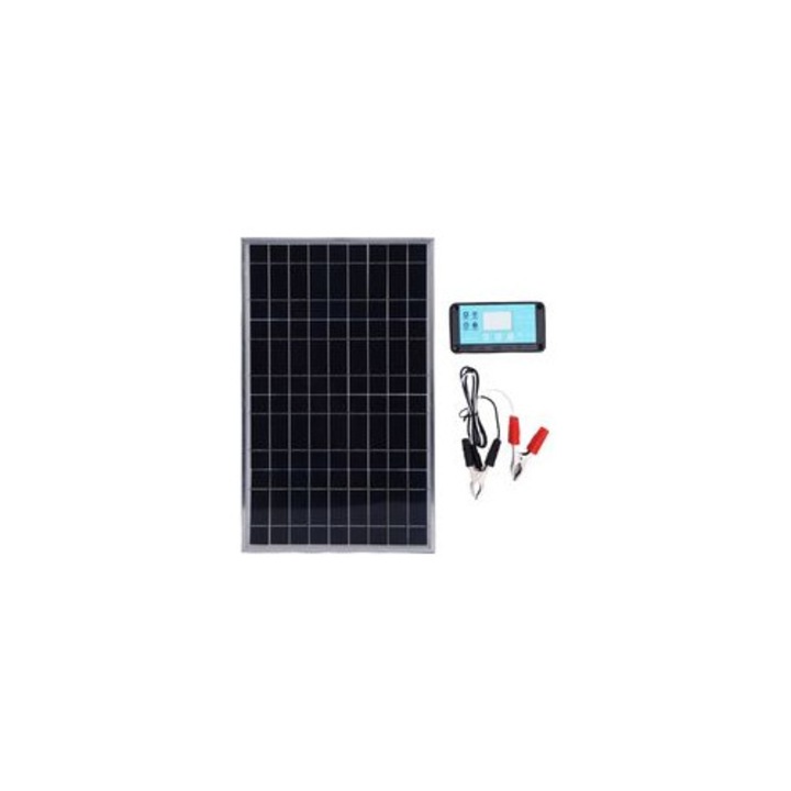 Kit panou solar 100W, regulator 12V, IP67, aluminiu, 33.5x20.5x1.5cm