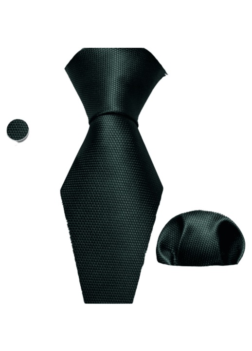 Set Cravata, Batista, Butoni si Ac, Culoare Verde Smarald, 150 x 8.5 cm, Model Geometric, 100% Matase