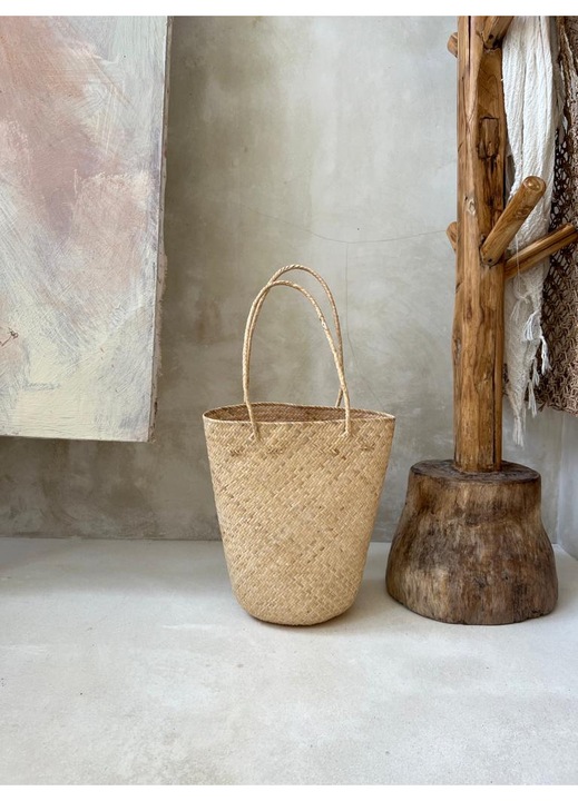 Bohó kosár táska, rattan, 33x38x33cm, barna
