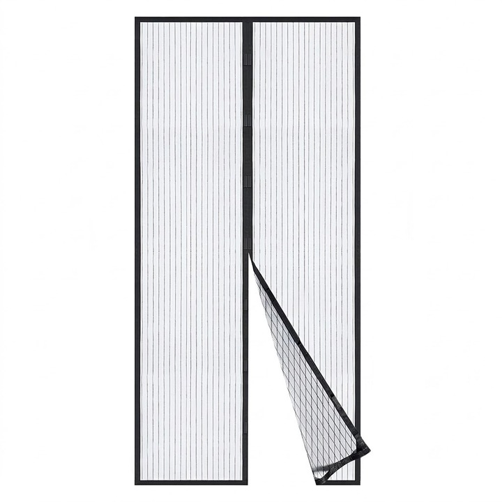 Plasa Anti Insecte pentru Usa cu Inchidere Magnetica, Aloro®, 100 x 210 cm, Auto-Inchidere, Montaj Fara Gaurire, Negru