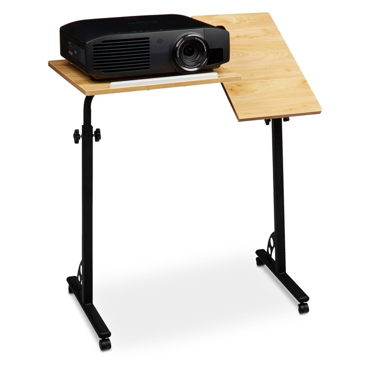 Birou laptop Relaxdays reglabil, doua suprafete, roti, mahon 60x40x70cm