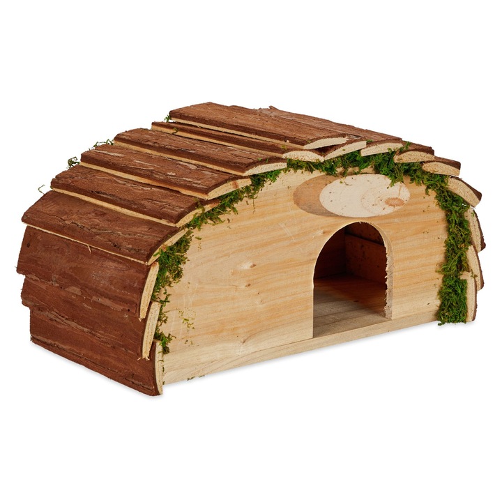Casuta pentru arici Relaxdays, paie, cadru metalic, maro-verde, 40x30x25cm