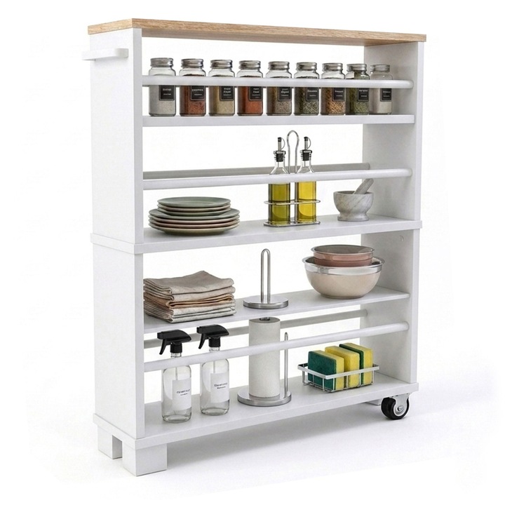 Carucior cu 4 niveluri Relaxdays, efect lemn, alb, 30x45x90cm