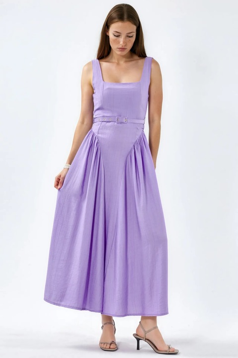 Rochie Midi Busem, Mov Lavanda, poliester, decolteu patrat
