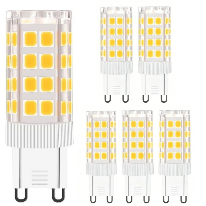 6 db LED izzó készlet, G9, Kraftverdia, 7W, Meleg fehér fény 3000K, 450 lumen, Gazdaságos LED izzó - alkalmas otthoni dekorációhoz, kereskedelmi és irodai világításhoz, 15x50mm