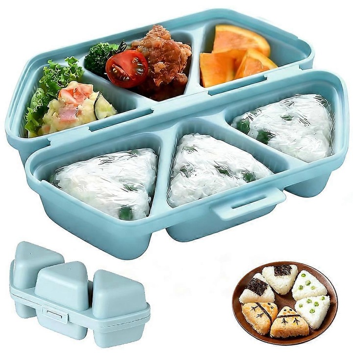 Forma onigiri és multifunkcionális bento doboz, kék-bézs, 21x8x9.5cm