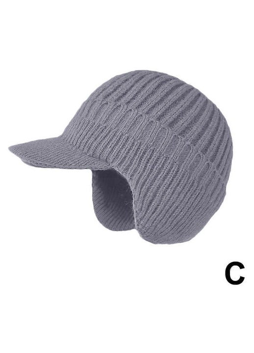 Caciula barbati, protectie urechi, model cu cozoroc, gri, 56-58cm