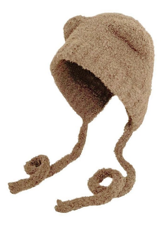 Caciula tricotata cu urechi de urs, khaki, 56x58cm