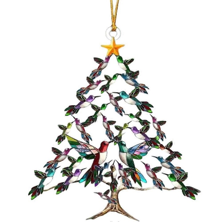 Коледна украса колибри цветно 8см комплект 4 бр