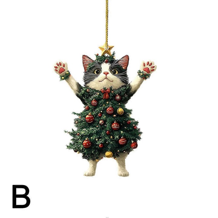 Коледна висулка Котка, акрил, бял, 8x6см, комплект 2 броя
