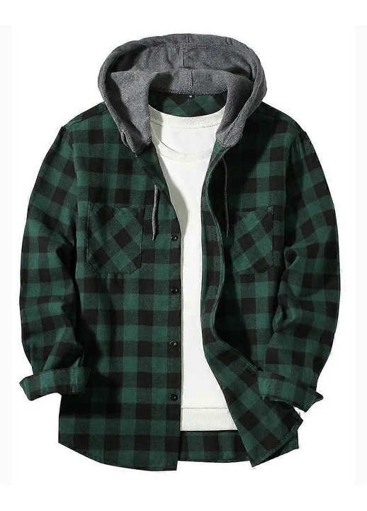 Hanorac barbati, verde inchis, poliester si bumbac, casual, cu gluga