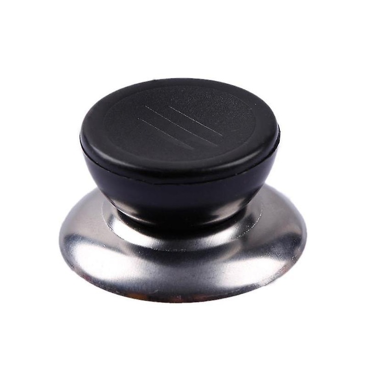 Buton pentru capac, plastic cu garnitura din inox, izolatie termica si anti-oparire, pentru orificii 6-10 cm, 6x4.2x3 cm, Negru/inox, 1 buc