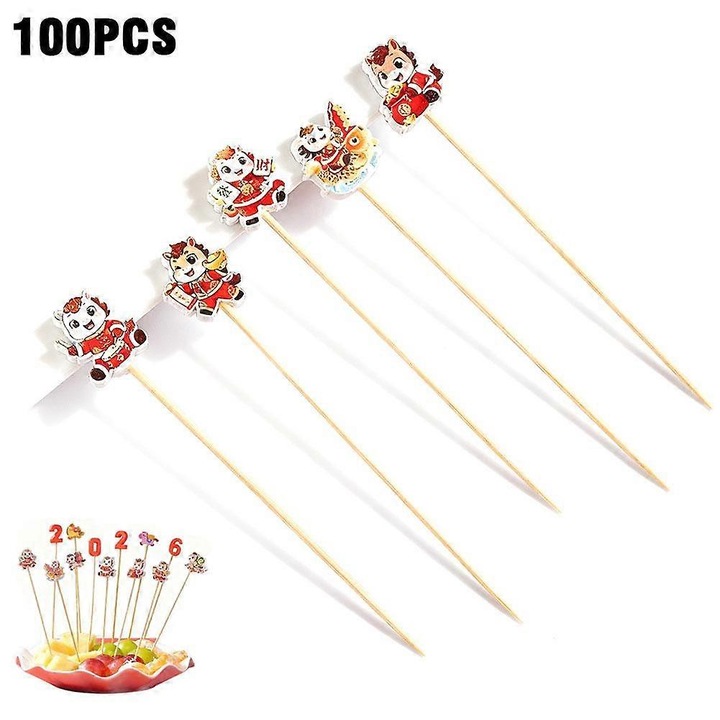 Bambusz pálcikák gyümölcsökhöz, ló, 12cm, aranyvörös, 100 db-os szett