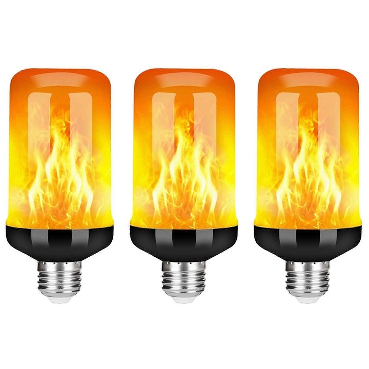 3 db LED lánghatású izzó készlet E27, fekete, 140x62mm, 4 mód