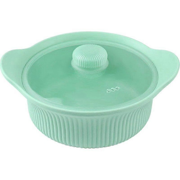 Oala pentru kimchi, vas pentru aburire din silicon alimentar 100% fara BPA, 3 compartimente, cu capac, Verde, 42oz (1.24L), 22.8x19.3x9.95 cm