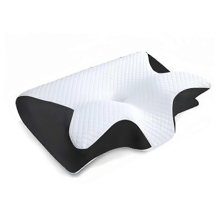 Perna Ergo Z din spuma cu memorie, suport cervical, gri-negru-alb, 30x45cm