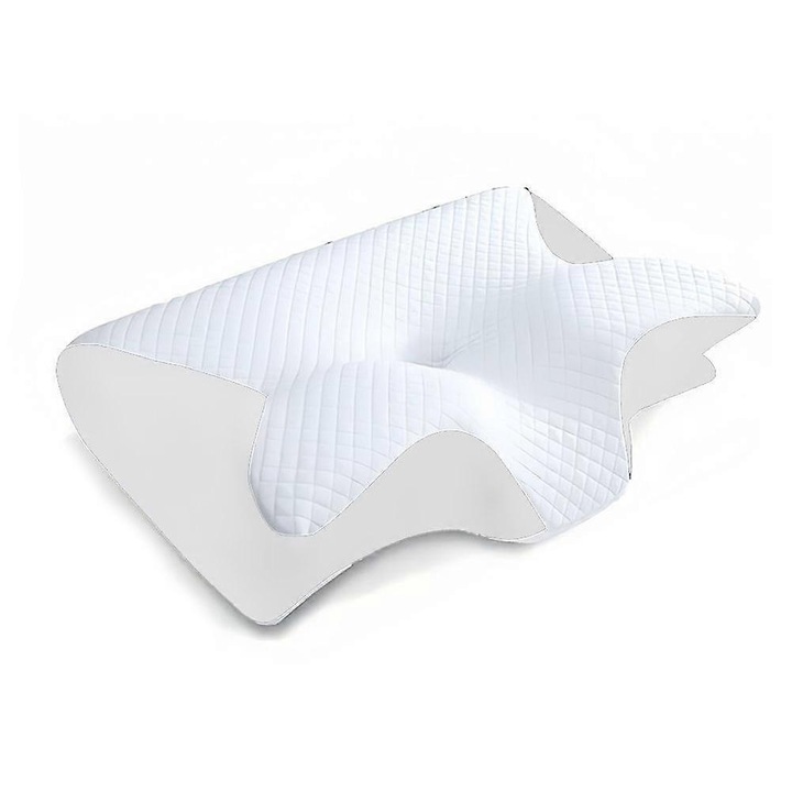 Perna Ergo Z din spuma cu memorie, suport cervical, gri-negru-alb, 30x45cm