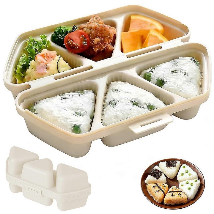 Форма за онигири и кутия за бенто, мултифункционална, синьо-бежова, 21x8x9.5см
