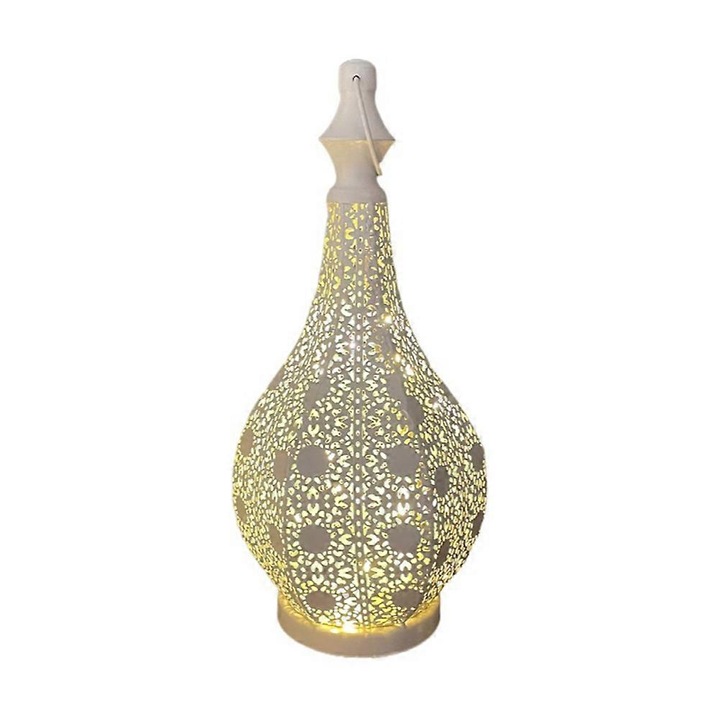 Lampa de masa metalica marocana, lumina alba, 12.5x12.5x30.5cm, cu baterii, fara fir