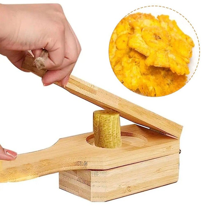 Presa pentru plantain cu maner, lemn, 16x6x6cm