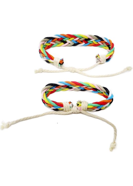 Set 2 bratari colorate impletite ajustabile 1.7cm multicolor