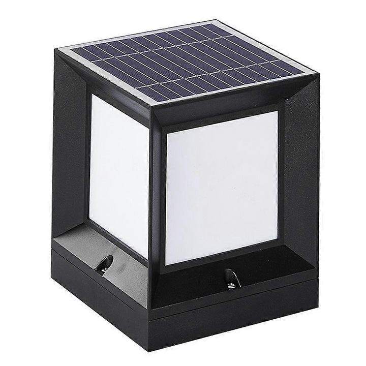 Lampa solara coloana, negru, 15cm, iluminare calda, rezistenta la apa